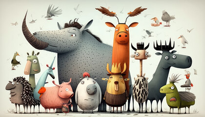 "Whimsical Children's Book Illustration" - a playful and imaginative wallpaper background featuring an illustration of animals or characters in the style of a children's book