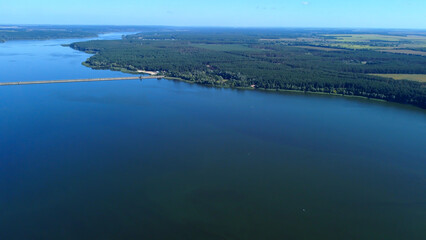 Reservoir on the Seversky Donets near Stary Saltov.  View of the dam.  Drone photo