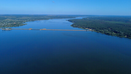 Reservoir on the Seversky Donets near Stary Saltov.  View of the dam.  Drone photo