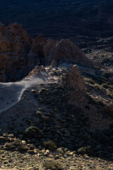 Sunset landscape of moutain range around el teide volcano during summer in tenerife island, canarias, spain