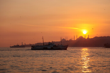 Fototapeta premium Blue Mosque and Hagia Sophia Mosque Drone Photo, Eminonu Fatih, Istanbul Turkiye 