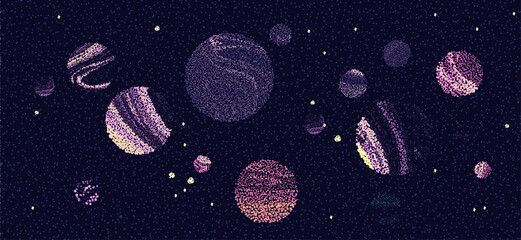 Cosmic illustration. Ink space background with stars