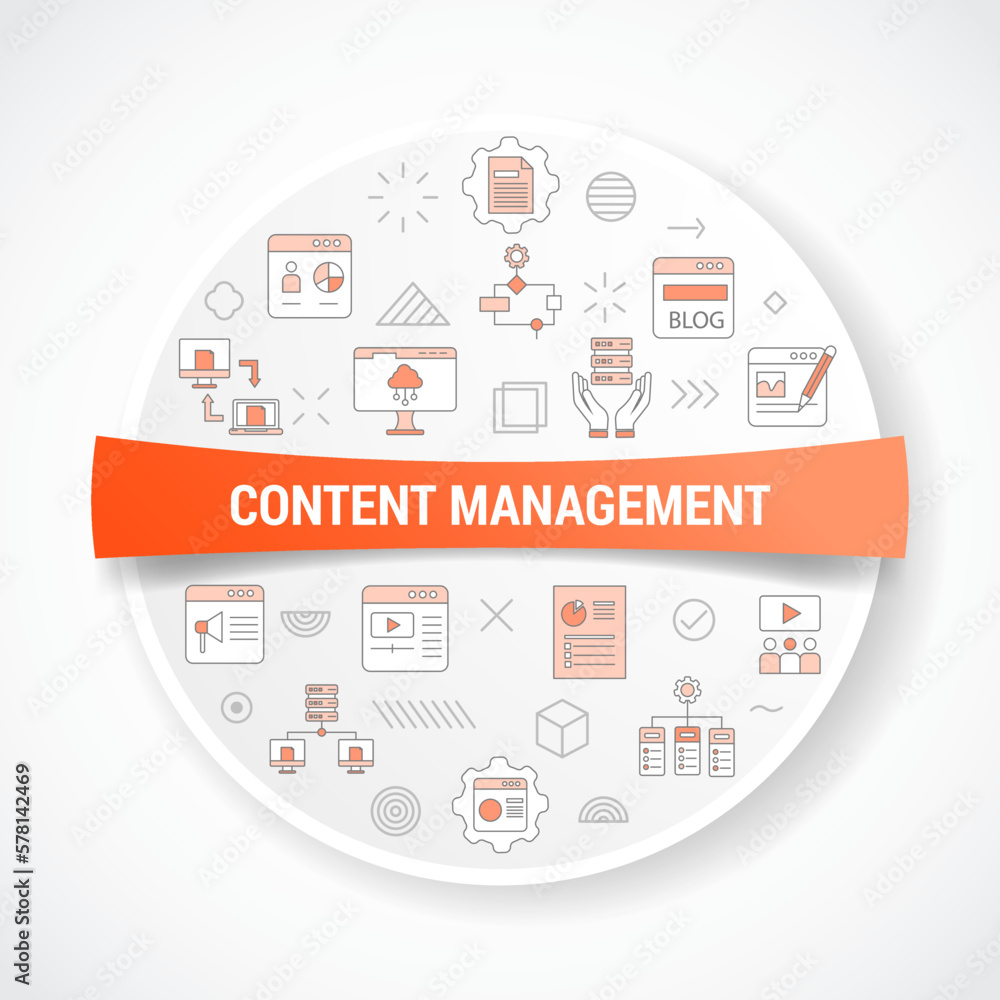 Poster content management concept with icon concept with round or circle shape for badge