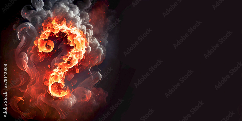 Poster explosive and on fire question mark, challenge and risk concepts. made with generative ai