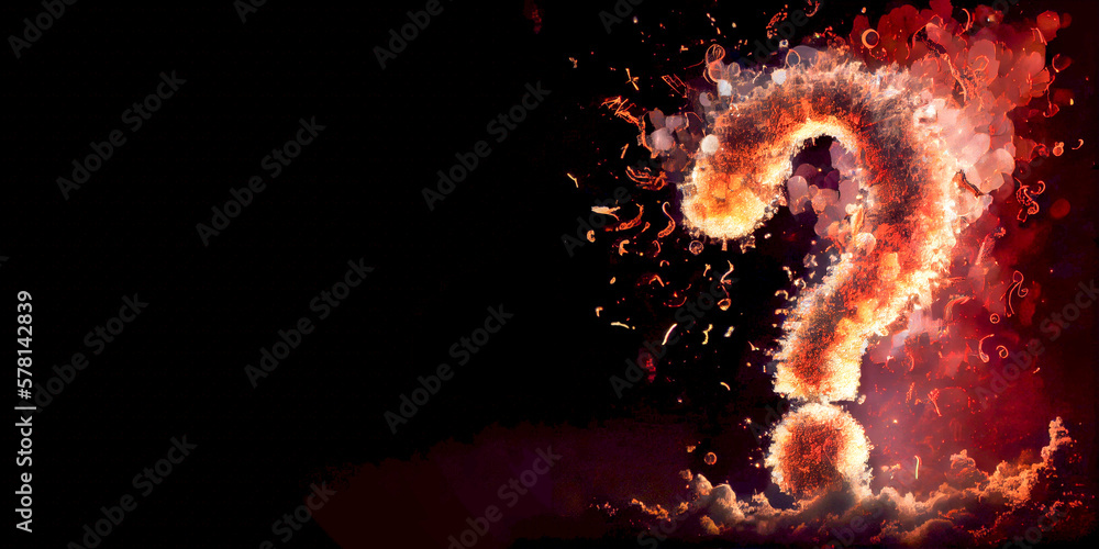 Poster explosive and on fire question mark, challenge and risk concepts. made with generative ai