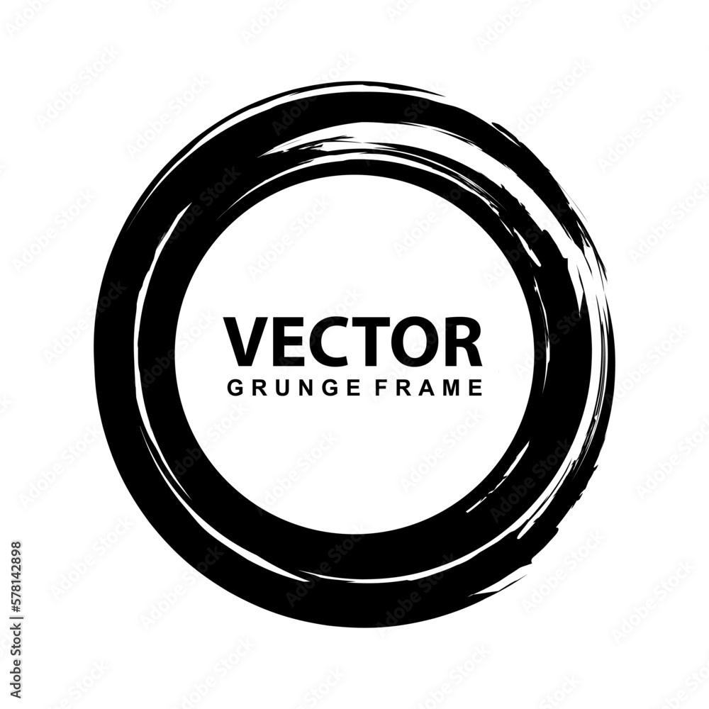 Poster grunge circle frame isolated. black grunge round shape with brush stroke and space for text. vector 