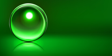 Abstract illustration with sphere with glare and reflection on green background