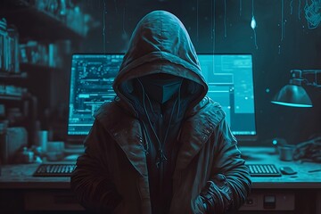 dark web hooded hacker cyber, Generated AI
