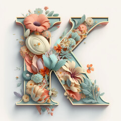 letter "K" with flower decoration pastel color palette, cartoon, generative AI finalized in Photoshop by me