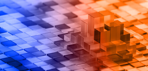 	
3d abstract render of glass cubes in grid forming data trend	
