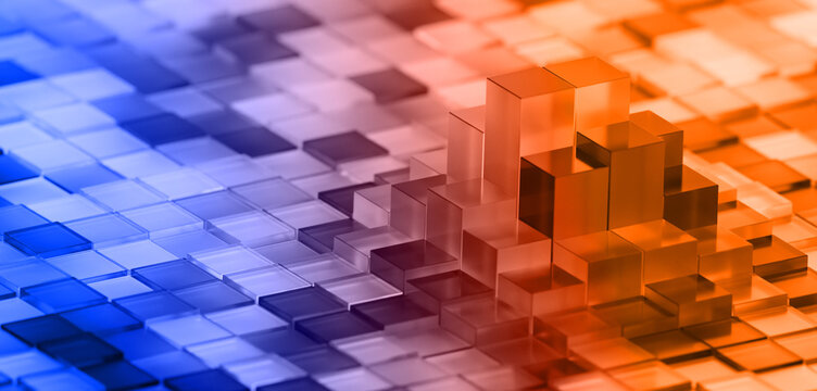 	
3d abstract render of glass cubes in grid forming data trend	
