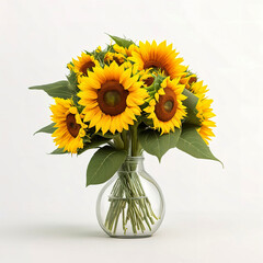 Bouquet of sunflowers in vase on white background. ia generated - obrazy, fototapety, plakaty
