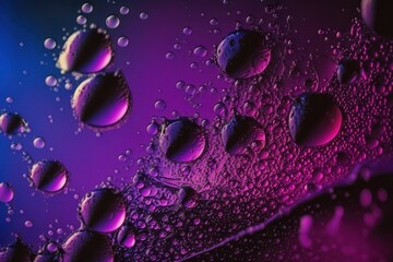Velvet violet colored rain drops background, water droplet texture. AI generated. Background with selective focus