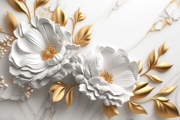 Obraz na płótnie Canvas White gypsum flowers on white marble background