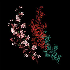 Obraz na płótnie Canvas Seamless pattern with floral vector Illustration, Tropical batik motif