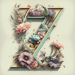 letter "Z" with flower decoration pastel color palette, cartoon, generative AI finalized in Photoshop by me