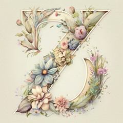 letter "Z" with flower decoration pastel color palette, cartoon, generative AI finalized in Photoshop by me