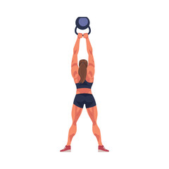 Fototapeta premium Crossfit Workout with Woman Lifting Heavy Kettlebell Doing Physical Exercise Vector Illustration