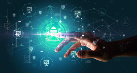 Businessman hand pressing stock graphic information on multitouch screen