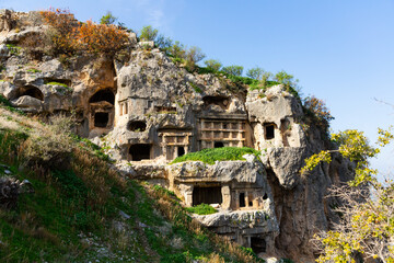 Lycian Rock tombs in ancient Tlos city at Fethiye, Turkey