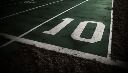 close up of the ten yard line in a football field - ten 10 wallpaper background. generative ai