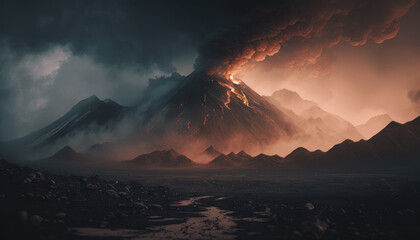 volcano eruption, smoke, nature, landscape, mountain, lava Generative AI, Generativ, KI