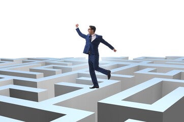 Businessman trying to escape from maze