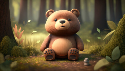 Cute bear cub  in the woods