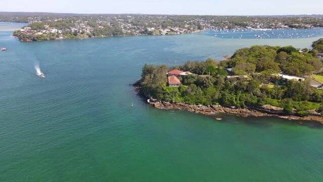 Aerial drone view of Cronulla Peninsula on the Port Hacking in the Sutherland Shire, Sydney NSW Australia during summer on a sunny day