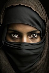 Naklejka premium Teenage middle eastern girl wearing a niqab looking at the camera, Generative AI