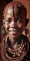 Young African Tribal teenage Girl Portrait. Generative AI - obrazy, fototapety, plakaty