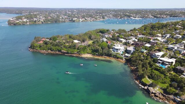 Aerial drone view of Cronulla Peninsula on the Port Hacking in the Sutherland Shire, Sydney NSW Australia looking toward Burraneer during summer on a sunny day