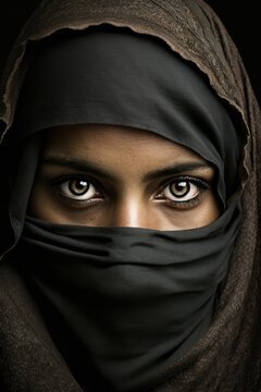 Teenage middle eastern girl wearing a niqab looking at the camera, Generative AI