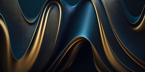 abstract wavy blue wallpaper with golden lines, generative ai