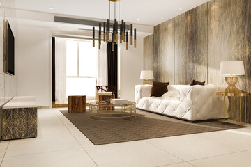 3d rendering luxury and modern living room with leather sofa and lamp