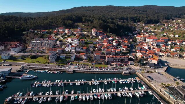 Aerial view of Combarro, beautiful coastal village in Pontevedra,Galicia,Spain. High quality 4k footage.