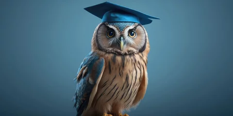 Gardinen an owl with a graduation cap, generative ai © fotogestoeber