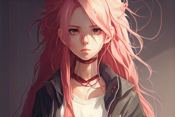 Mysterious and Beautiful Anime Girl with Colorful Hair and Enigmatic Expression.
Generative AI.