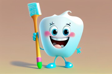 Happy Brushing - A Cheerful Cartoon Child Character with Toothbrush.
Generative AI.