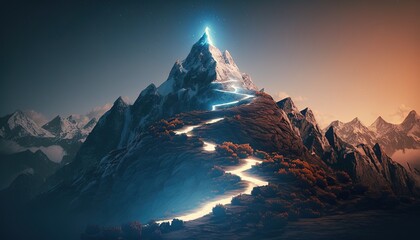 Path to Mountain Top - Perfect for Adventurous and Inspirational Projects. Generative AI - obrazy, fototapety, plakaty
