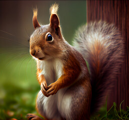 Fototapeta premium Red Squirrel in the forest , isolated on a background Created using generative AI tools