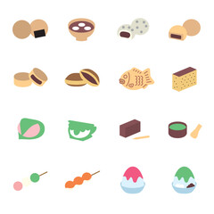 日本の食べ物、和菓子のアイコンセット