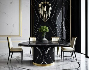 interior design black marble table and chairs in restaurant architecture - generative art