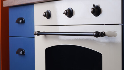 New stylish oven in kitchen, closeup. Cooking appliance