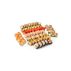 set the biggest baked sushi rolls white background isolated 