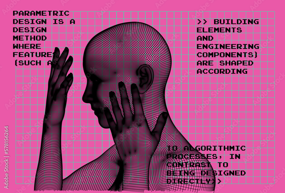 Aufkleber 3d face made of a polygonal mesh. conceptual illustration of face recognition systems.
