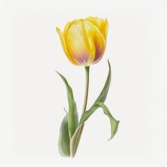 Beautiful tulip flower. Watercolor yellow tulip on white background. Generative AI art.