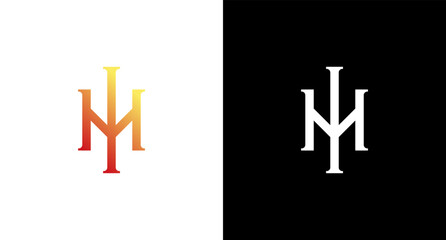 Letter m logo with trident pillar monogram icon Design template