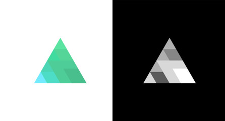 Green triangle prism logo construction monogram icon Design template