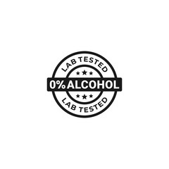 0% Alcohol Icon Vector or 0 Percent Alcohol Vector in Flat Style. The best 0% Alcohol free label for product without alcohol. Non Alcoholic mark. Simple label vector for packaging design element.
